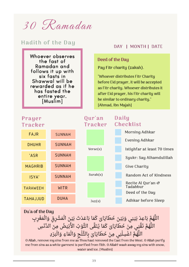 Ramadan 2023 Planner Page 39