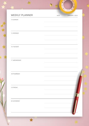 One-Page Weekly Horizontal Planner