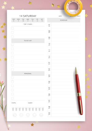 Daily Planner Template with Mood and Water Tracker