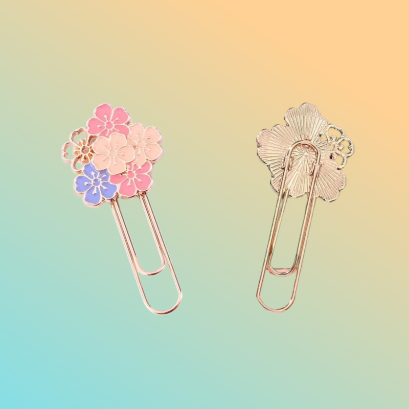 Paper Clip Floral Enamel Metal Stationery Bookmark (5)