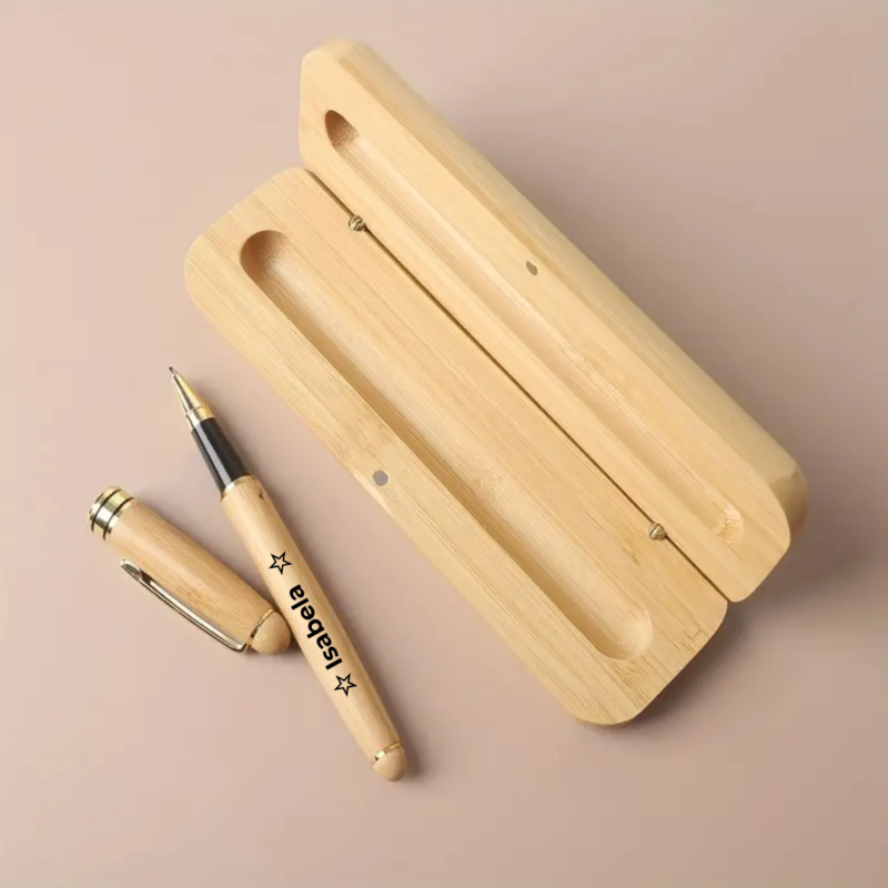 Personalised Custom Bamboo Pencil Pen Combo Pastel Set With Pouch (6)